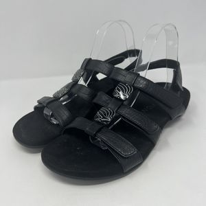 Vionic 44 Amber Strappy Sandals Black Leather Slingback Sz 8 Croc Embossed